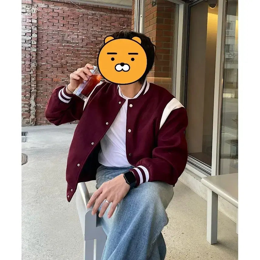 [BUNJANG] Burgundy Varsity Jacket One Size Mint Condition / 바시티 자켓 (버건디 컬러,프리사이즈)상태S