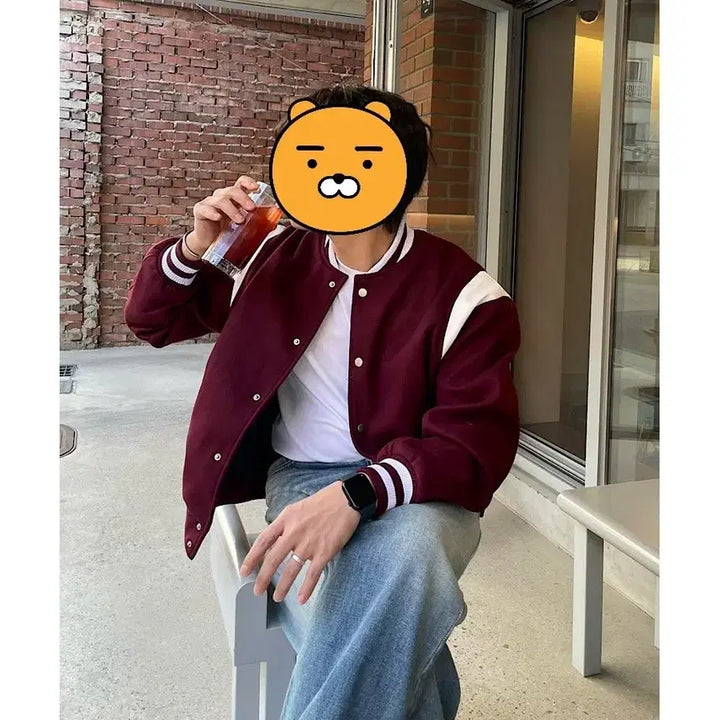 [BUNJANG] Burgundy Varsity Jacket One Size Mint Condition / 바시티 자켓 (버건디 컬러,프리사이즈)상태S