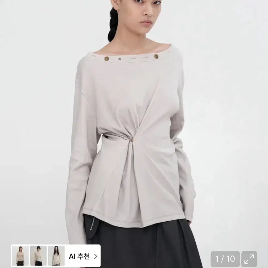 [SOLD OUT] 밀로 우먼 버튼 믹스 티셔츠 원숄더