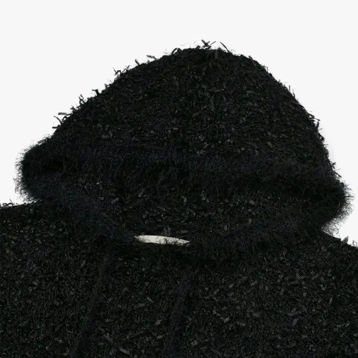 [BUNJANG] Type Service Fun Knit Hoodie / 타입서비스 퍼 니트후드 입체프린지 레이어드