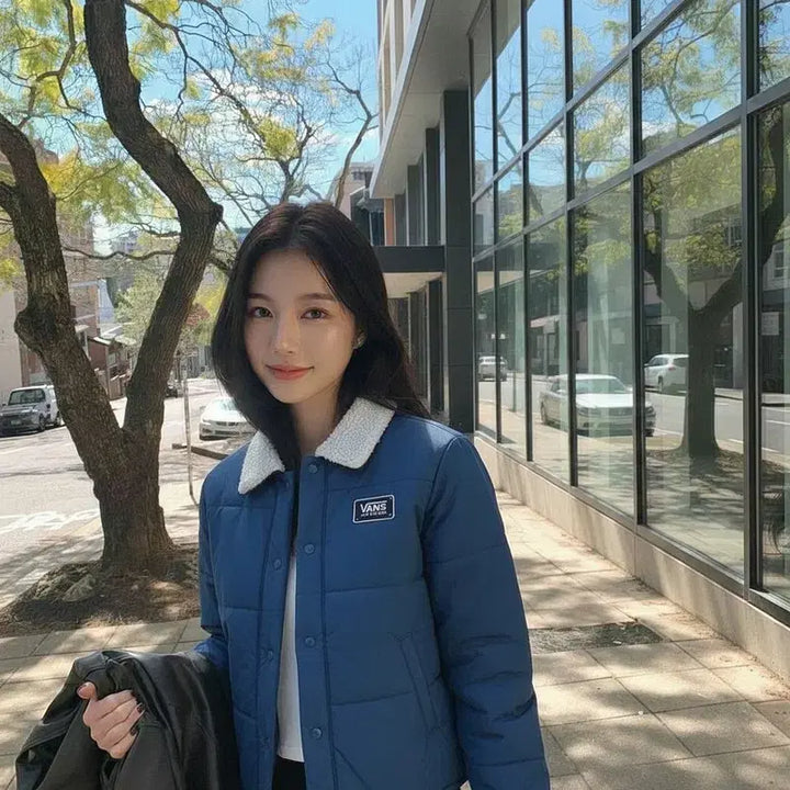 [BUNJANG] Bomber Sherpa Padded Jacket / [M/55~66] 반스 봄버 쉐르파 패딩 블루 오버핏