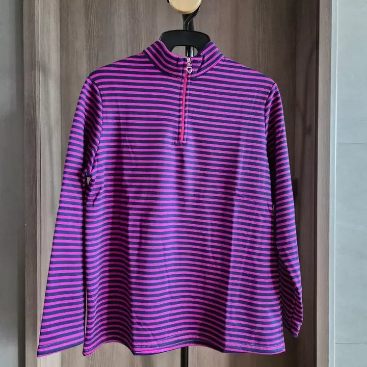 [BUNJANG] Women's Purple Stripe Half-Zip XL / (새상품)퍼플 스트라이프 여성 반집업 XL