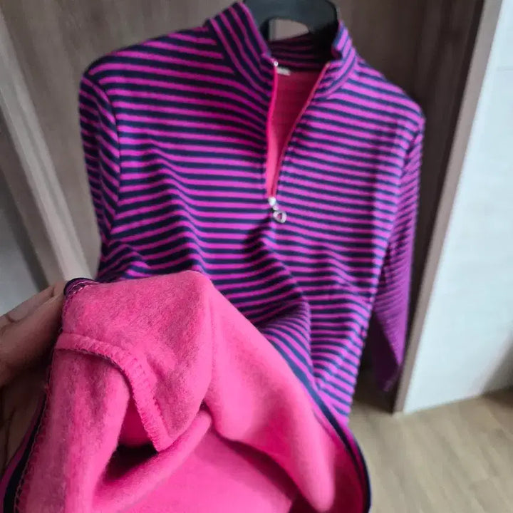 [BUNJANG] Women's Purple Stripe Half-Zip XL / (새상품)퍼플 스트라이프 여성 반집업 XL