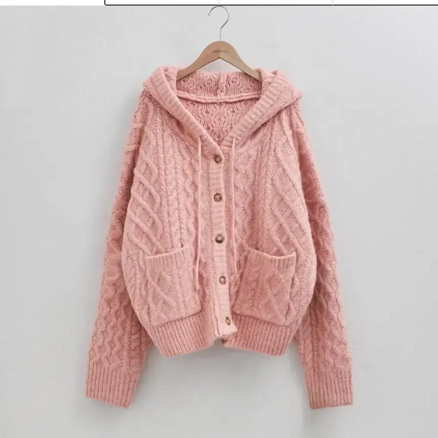 [BUNJANG] DoTom Alpaca Cable Knit Hoodie Cardigan / 도톰알파카꽈배기후드가디건