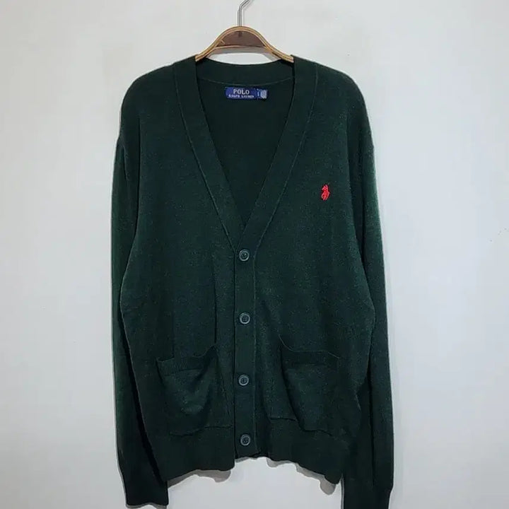 [BUNJANG] Ralph Lauren Polo Green Pocket V-neck Cardigan / (L) 랄프로렌 폴로 가디건 녹색 포켓 브이넥 캐주얼