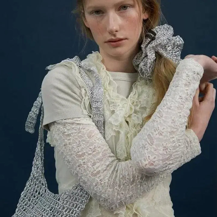 [BUNJANG] Awesome Needs Net Scrunchie Hair Tie / 어썸니즈 핸디크라프트 네트 스크런치 실버 망사헤어밴드머리끈곱창머리핀리본랩