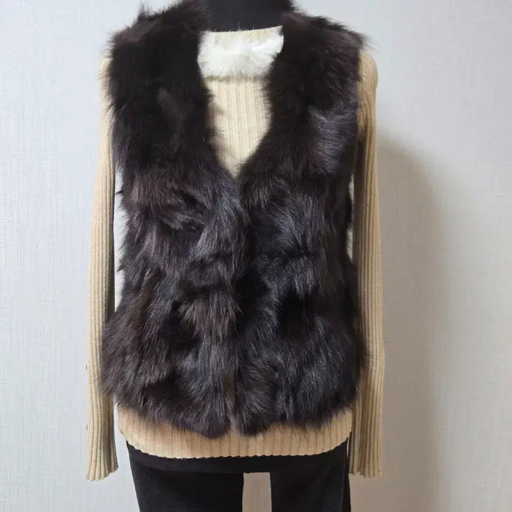 [BUNJANG] Real Fox Knit Vest / 미사용  테코. 리얼 폭스  니트 배색 조끼. 다크브라운