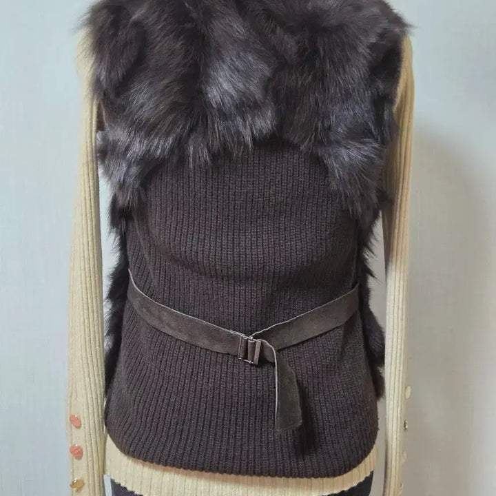 [BUNJANG] Real Fox Knit Vest / 미사용  테코. 리얼 폭스  니트 배색 조끼. 다크브라운
