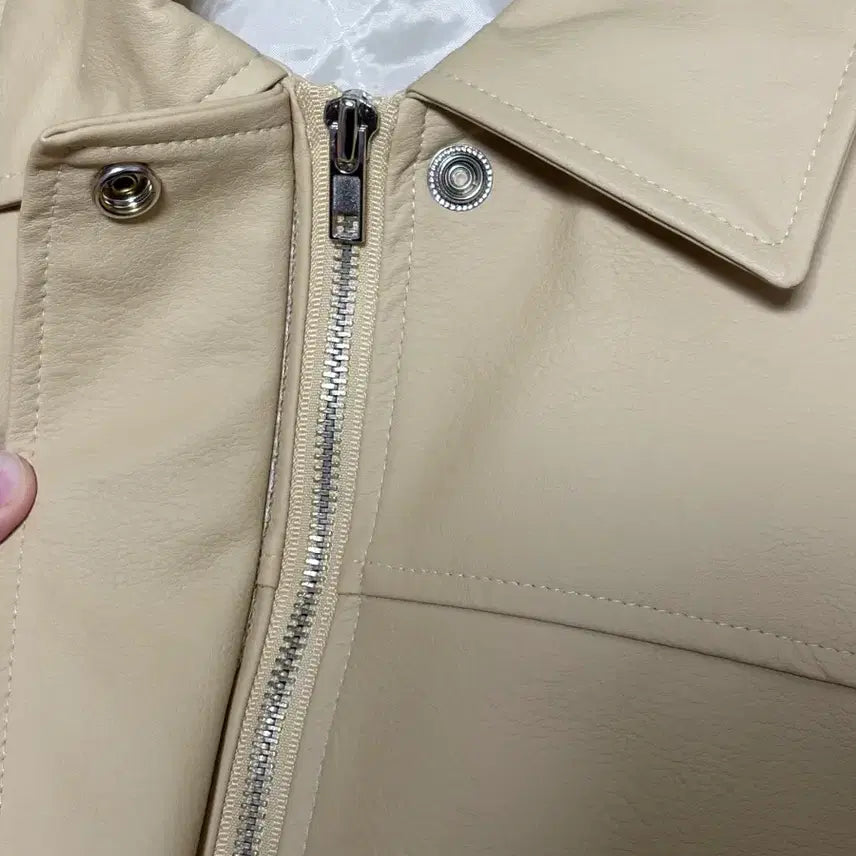 [BUNJANG] Crispy Chips Ivory Leather Jacket / (새상품) 크리스피칩스 아이보리 레더 자켓