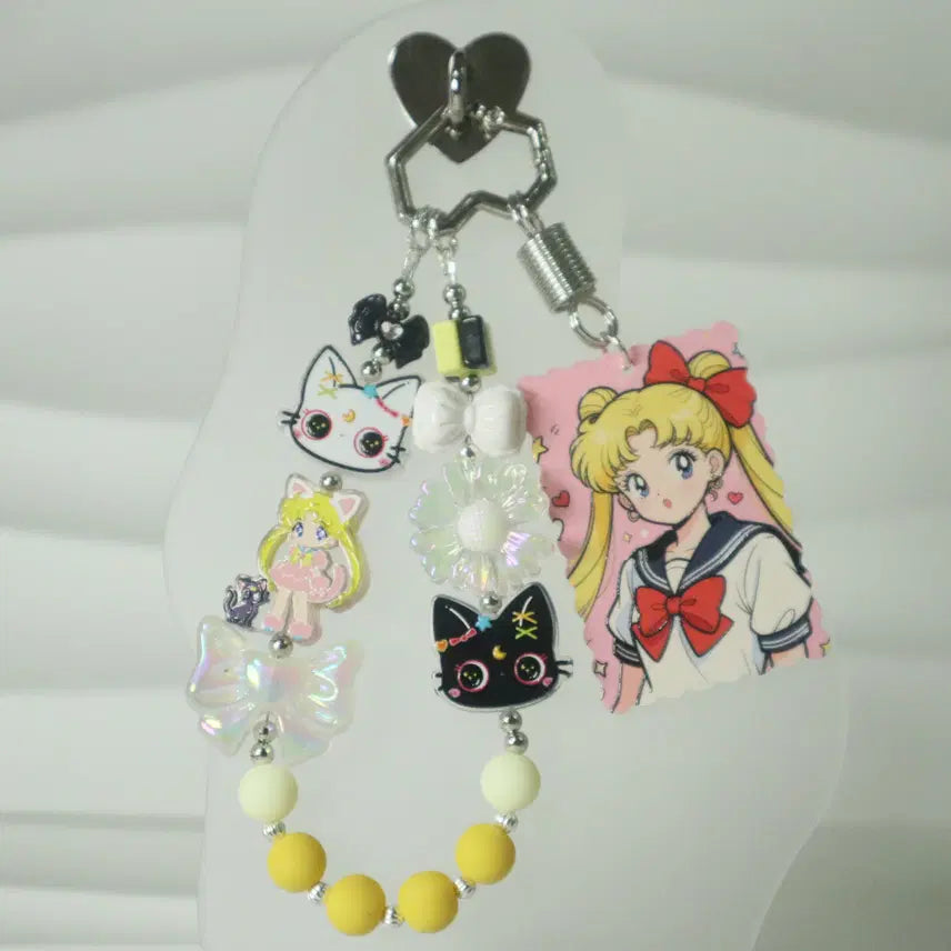 [BUNJANG] Sailor Moon Cat Character Keyring / 핸드메이드 세일러문 고양이 캐릭터 스트랩 키링