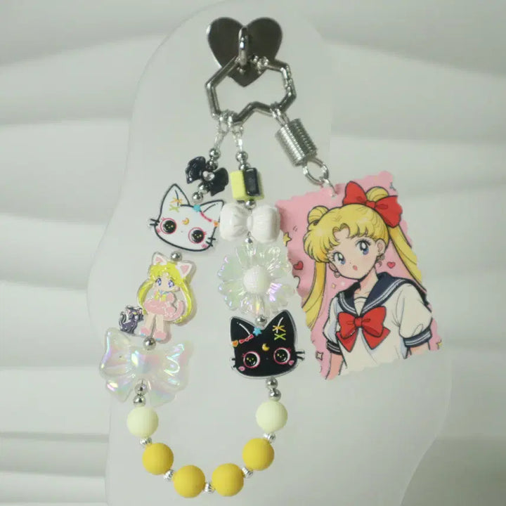[BUNJANG] Sailor Moon Cat Character Keyring / 핸드메이드 세일러문 고양이 캐릭터 스트랩 키링