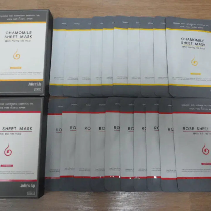 [BUNJANG] Juliette's Lip Chamomile + Rose Sheet Mask Pack (20pcs) / 줄리스립 줄리스 캐모마일 시트 마스크팩 10매 + 로즈 마스크팩 10매