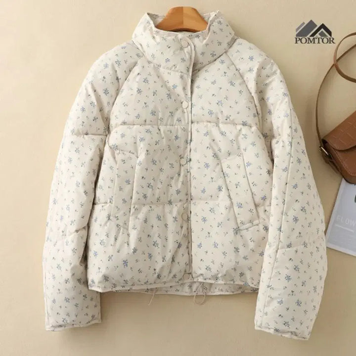 [BUNJANG] Floral Print Short Padded Jacket / 하이넥 플라워 잔꽃무늬 숏패딩