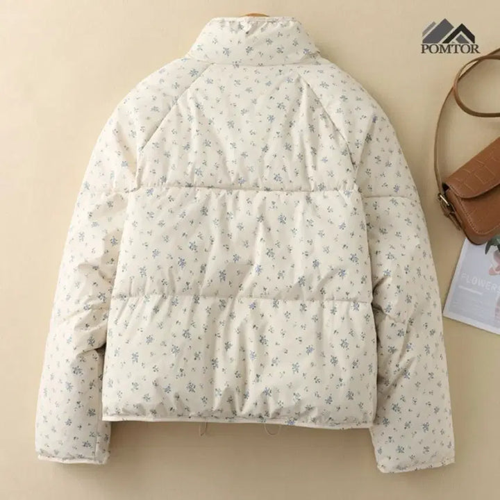 [BUNJANG] Floral Print Short Padded Jacket / 하이넥 플라워 잔꽃무늬 숏패딩