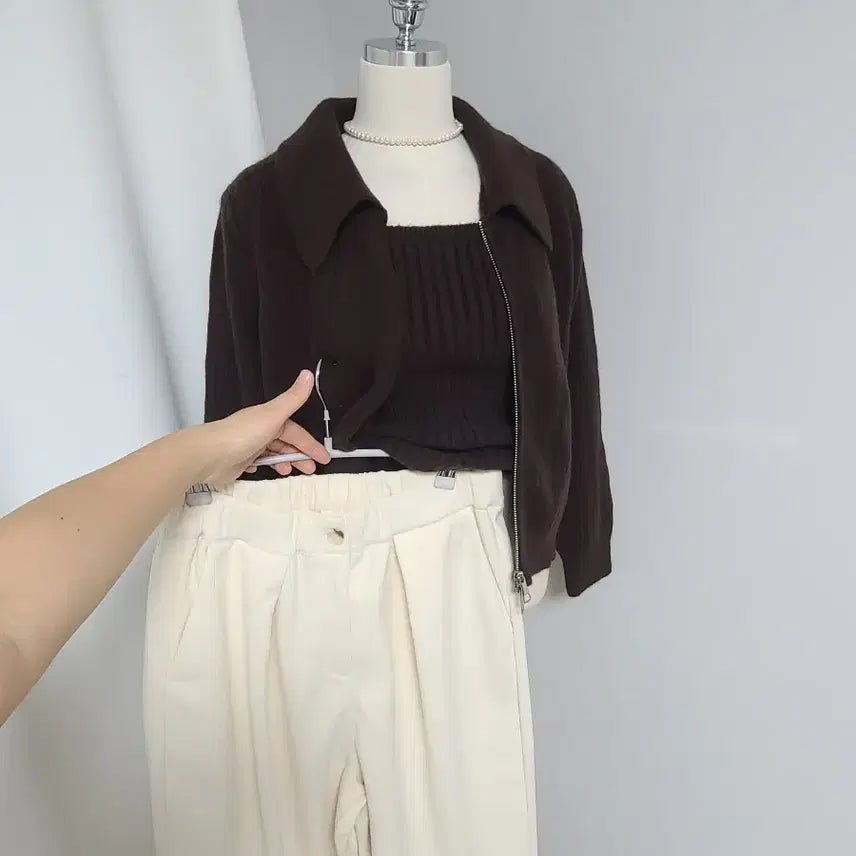 [BUNJANG] New Knit Zip-up Set / 새-니트 집업set