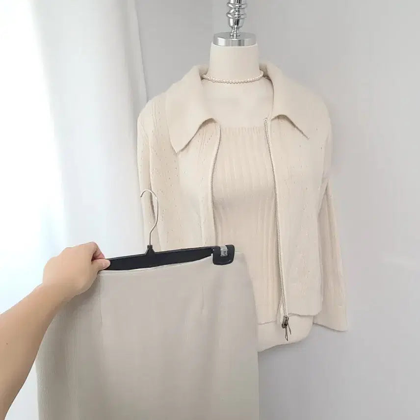 [BUNJANG] New Knit Zip-up Set / 새-니트 집업set