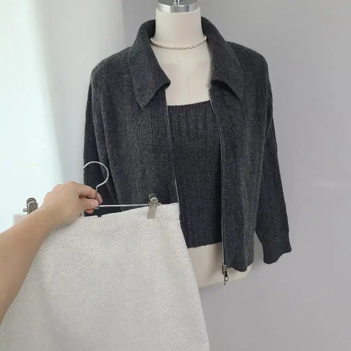 [BUNJANG] New Knit Zip-up Set / 새-니트 집업set