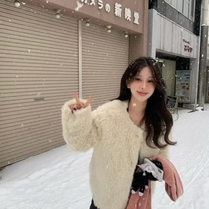 [BUNJANG] Unknown Faux Fur Jacket / 센느샵 퍼자켓 1회착용 아이보리