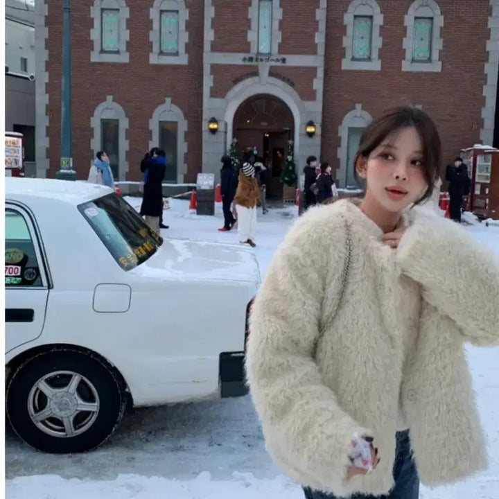 [BUNJANG] Unknown Faux Fur Jacket / 센느샵 퍼자켓 1회착용 아이보리