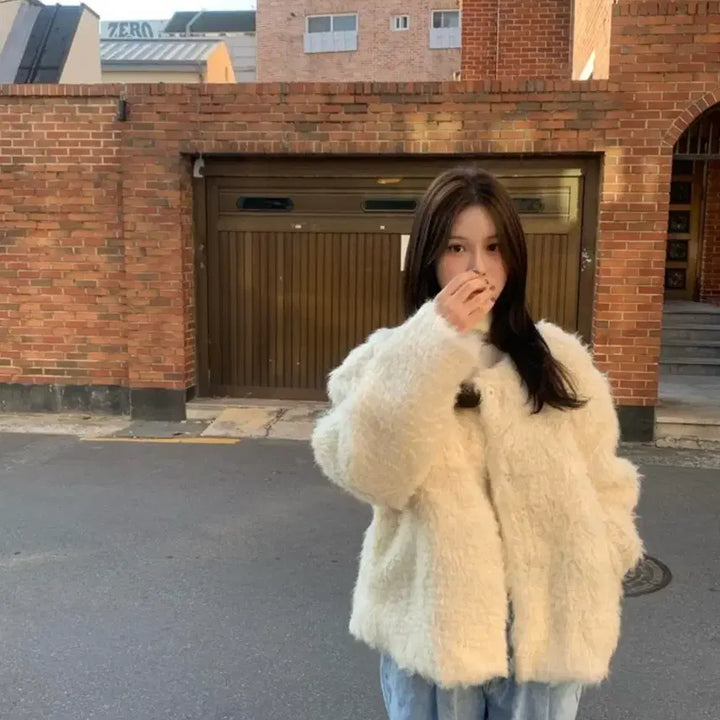 [BUNJANG] Unknown Faux Fur Jacket / 센느샵 퍼자켓 1회착용 아이보리