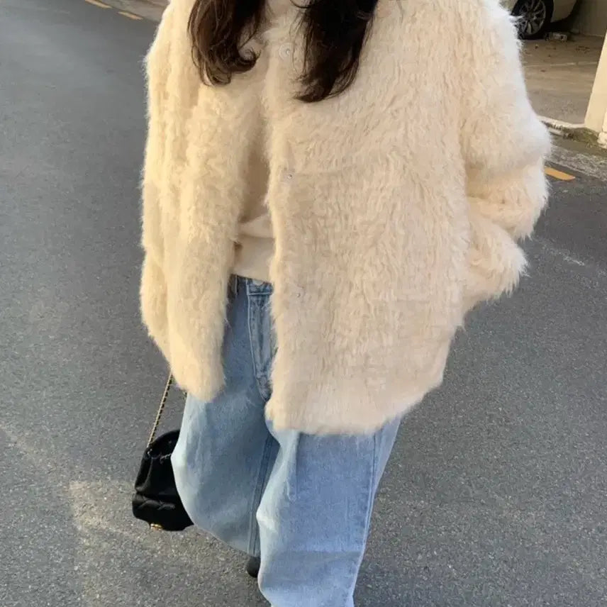 [BUNJANG] Unknown Faux Fur Jacket / 센느샵 퍼자켓 1회착용 아이보리