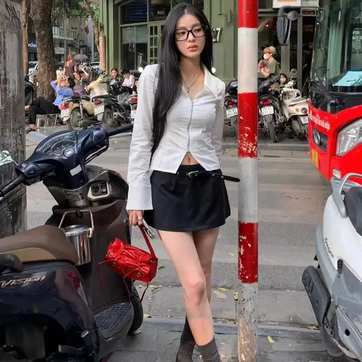 [BUNJANG] Khaki Point Mini Skirt Pants (Black) / 카키포인트 Mini Skirt Pants (black)