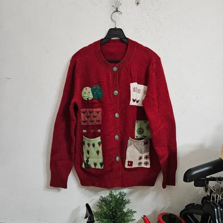 [BUNJANG] NCT Red Pattern Knit Cardigan / 레드 패턴 니트 가디건