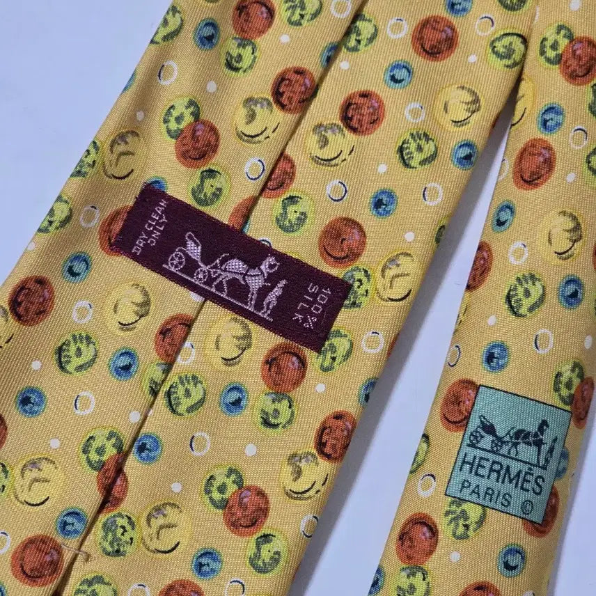 [BUNJANG] Hermes Yellow Dot Pattern Silk Tie / 에르메스 옐로우 도트패턴 실크100 넥타이