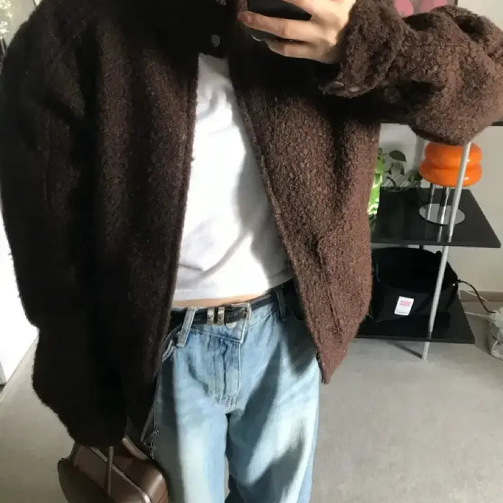 [BUNJANG] Brown Quilted Fleece Jacket / 누빔 양털 자켓 -브라운