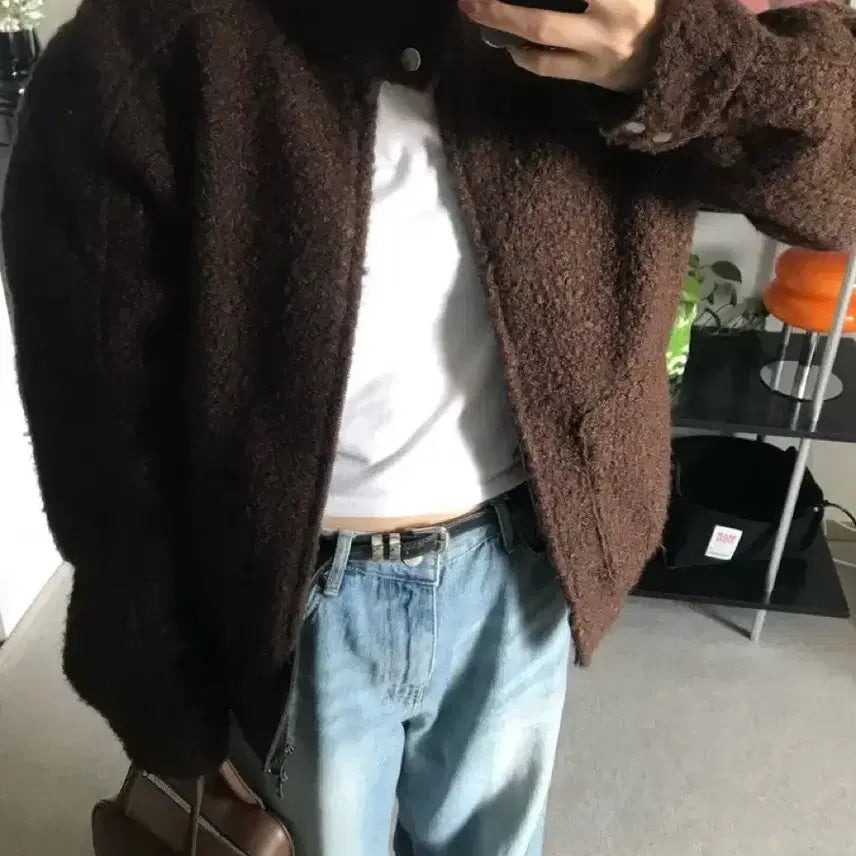 [BUNJANG] Brown Quilted Fleece Jacket / 누빔 양털 자켓 -브라운