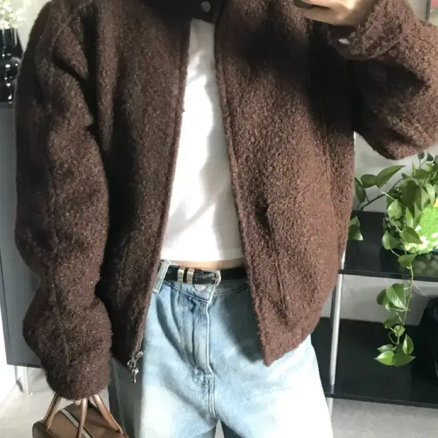 [BUNJANG] Brown Quilted Fleece Jacket / 누빔 양털 자켓 -브라운