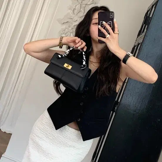 [BUNJANG] Chix Label Rev Bag Small Black with Twilly / 칙스라벨 레브백 스몰 블랙 +트윌리포함