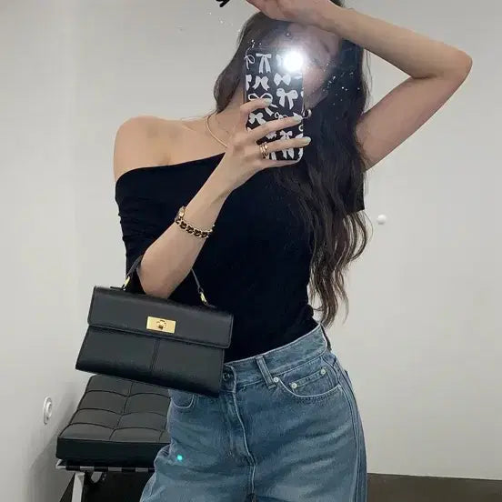 [BUNJANG] Chix Label Rev Bag Small Black with Twilly / 칙스라벨 레브백 스몰 블랙 +트윌리포함