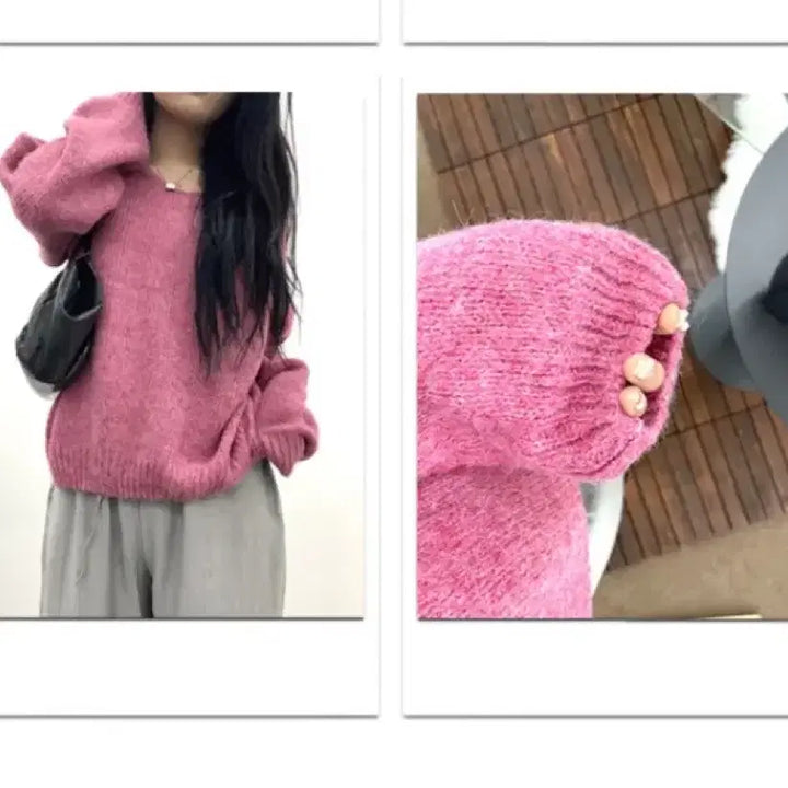 [BUNJANG] Ablie V-Neck Pink Alpaca Knit / 에이블리 브이넥 핑크 알파카 니트