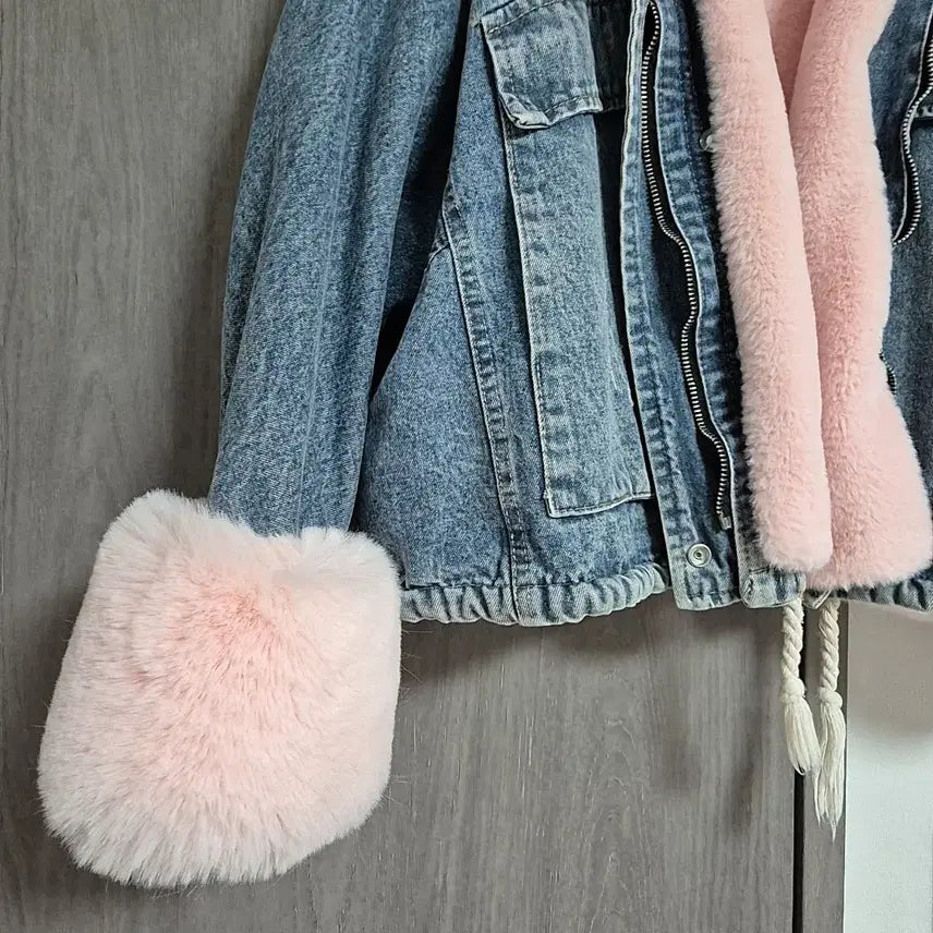 [BUNJANG] Pink Fur Denim Jacket / 핑크 퍼 데님 청자켓