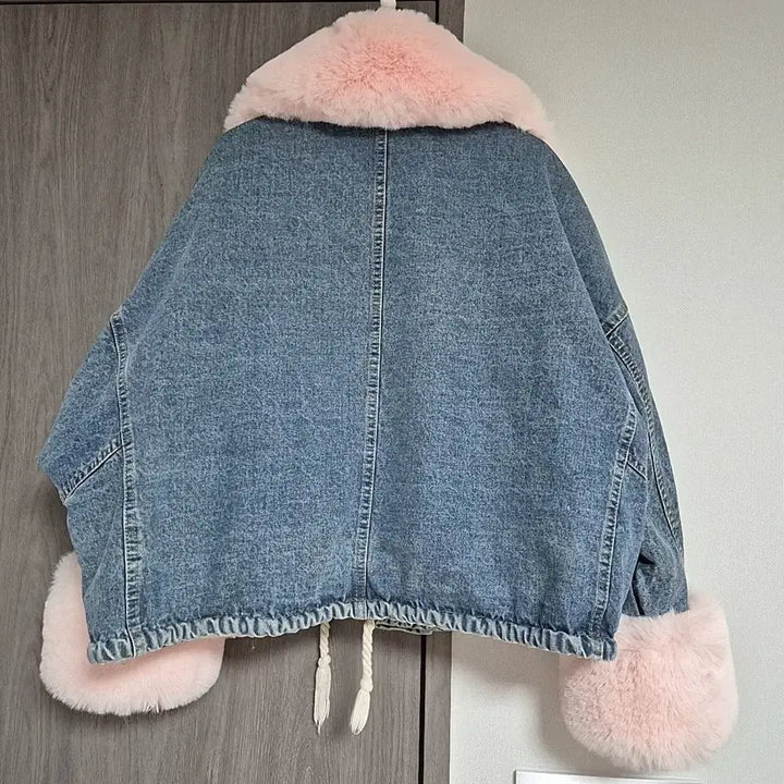 [BUNJANG] Pink Fur Denim Jacket / 핑크 퍼 데님 청자켓