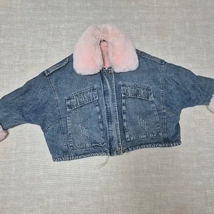 [BUNJANG] Pink Fur Denim Jacket / 핑크 퍼 데님 청자켓