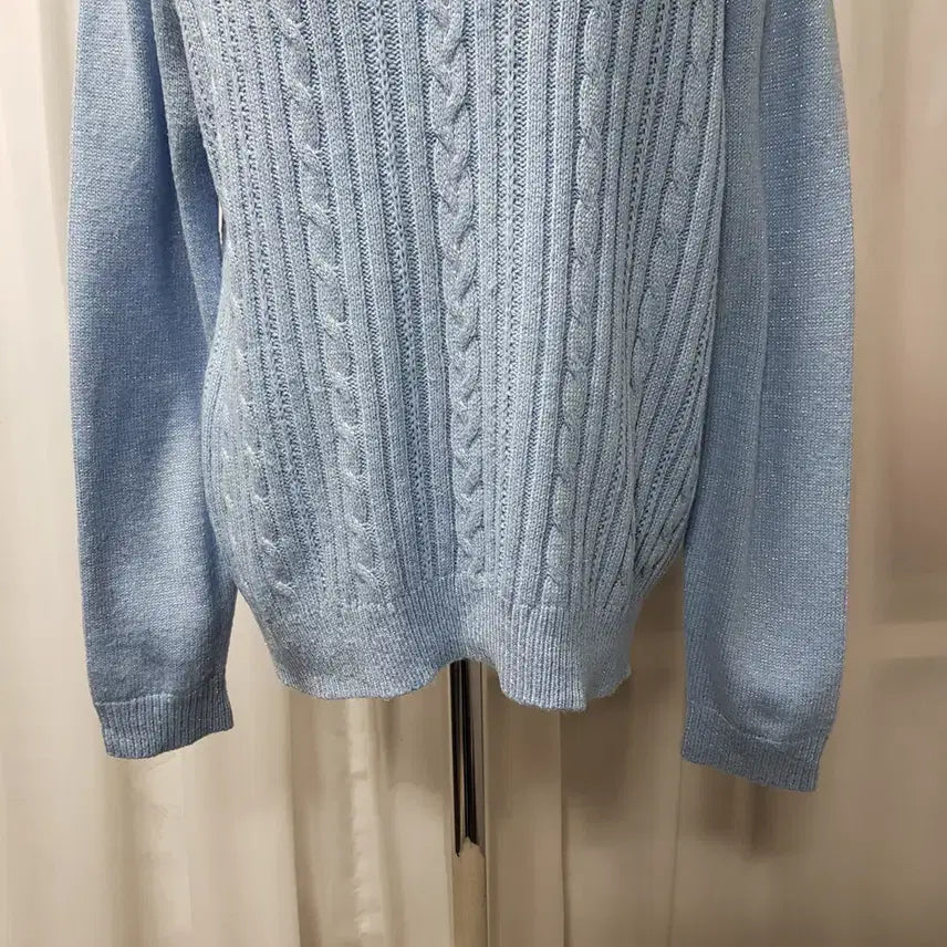 [BUNJANG] Vintage Pearl Cable Knit Sweater Women's L C1026 / 빈티지 진주 꽈배기 리본 케이블 긴팔 울 니트 티셔츠 여L C1026