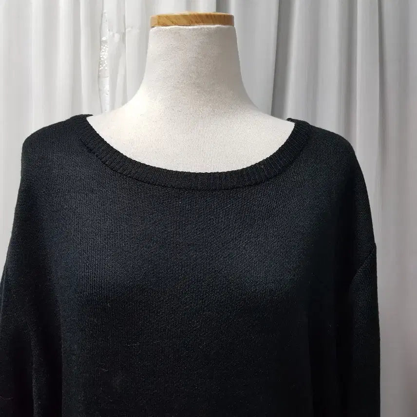 [BUNJANG] Vintage Pattern Black Flare Loose Fit Long Sleeve Knit Long Dress Women's 3L C1037 / 빈티지 패턴 검정 플레어 루즈핏 긴팔 니트 롱 원피스 여3L C1037