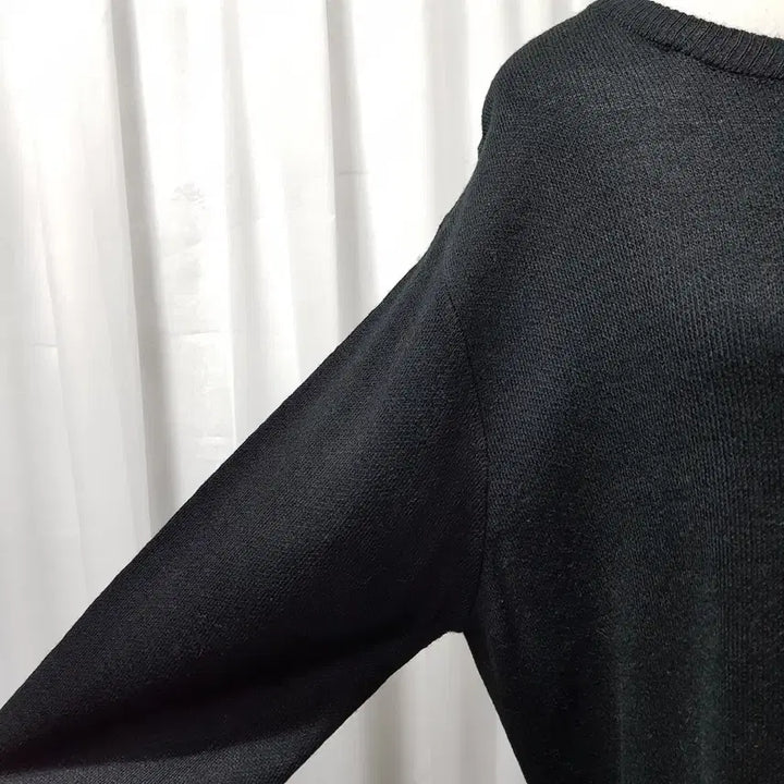 [BUNJANG] Vintage Pattern Black Flare Loose Fit Long Sleeve Knit Long Dress Women's 3L C1037 / 빈티지 패턴 검정 플레어 루즈핏 긴팔 니트 롱 원피스 여3L C1037