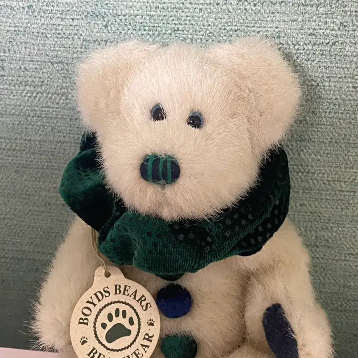 [BUNJANG] Boys Bear White Bear Green Scarf Plush Toy / 보이즈베어 흰색 곰인형 그린 스카프