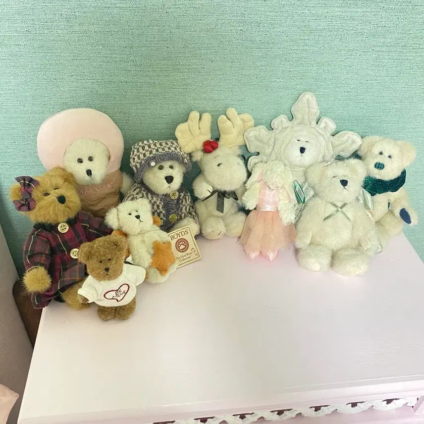 [BUNJANG] Boys Bear White Bear Green Scarf Plush Toy / 보이즈베어 흰색 곰인형 그린 스카프