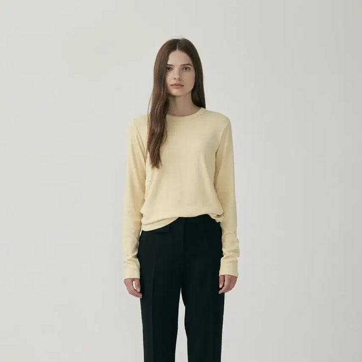 [BUNJANG] 3MOT Soft Round Long Sleeve Tee (Yellow) / 3 모트) 소프트 라운드 긴팔티 (옐로우)