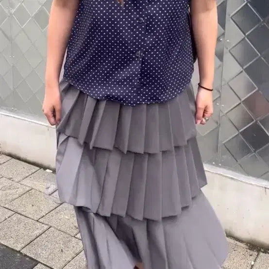 [BUNJANG] Unknown Blue Gray Tiered Skirt / 택o새상품)언노운블루 스커트