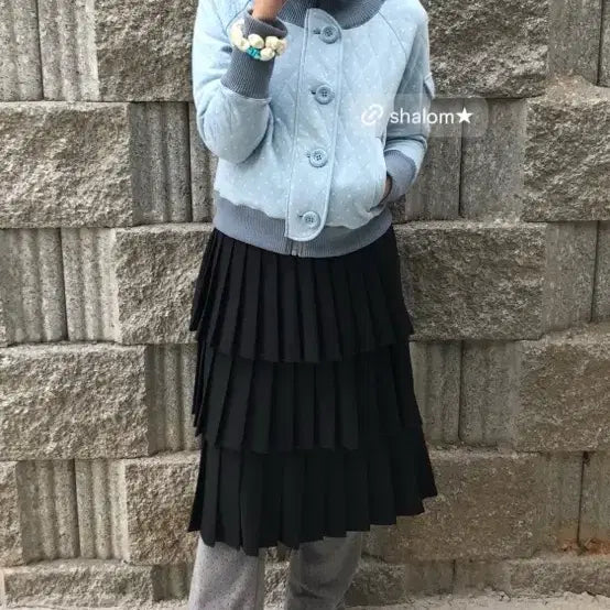 [BUNJANG] Unknown Blue Gray Tiered Skirt / 택o새상품)언노운블루 스커트