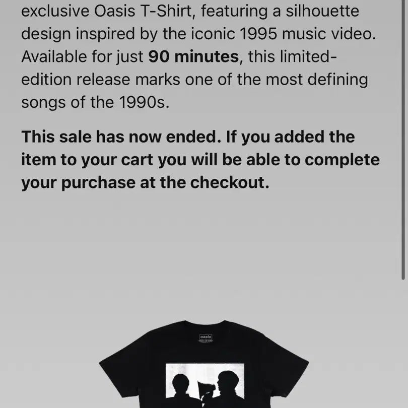 [BUNJANG] Oasis 30th Anniversary Limited Edition Silhouette Black XXL T-shirt / Oasis 오아시스 30주년 한정판 원더월 실루엣 블랙 xxl 티셔추