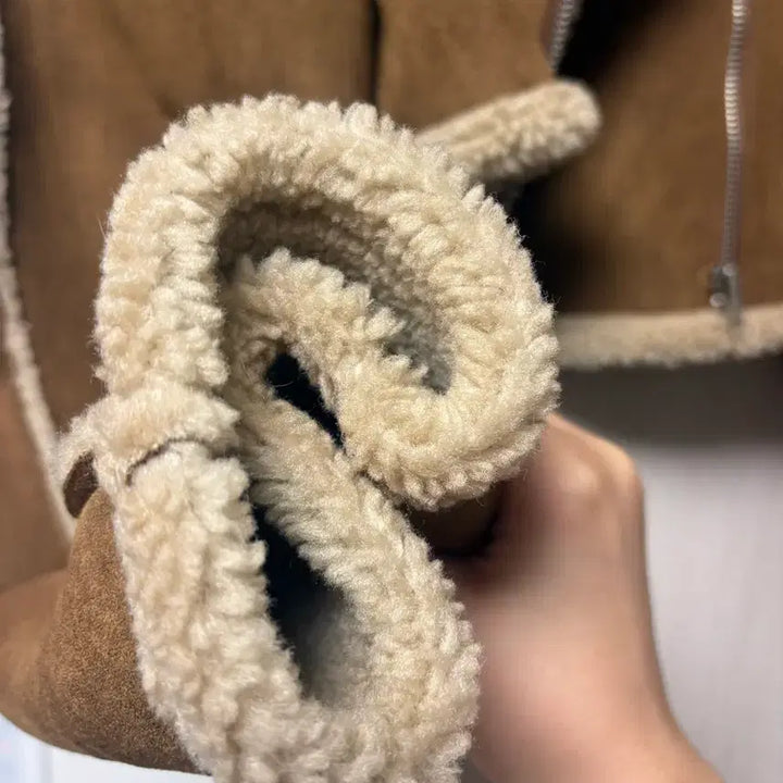 [BUNJANG] Cropped Faux Suede Shearling Jacket (Brown) / 크롭 무스탕 자켓 (브라운)