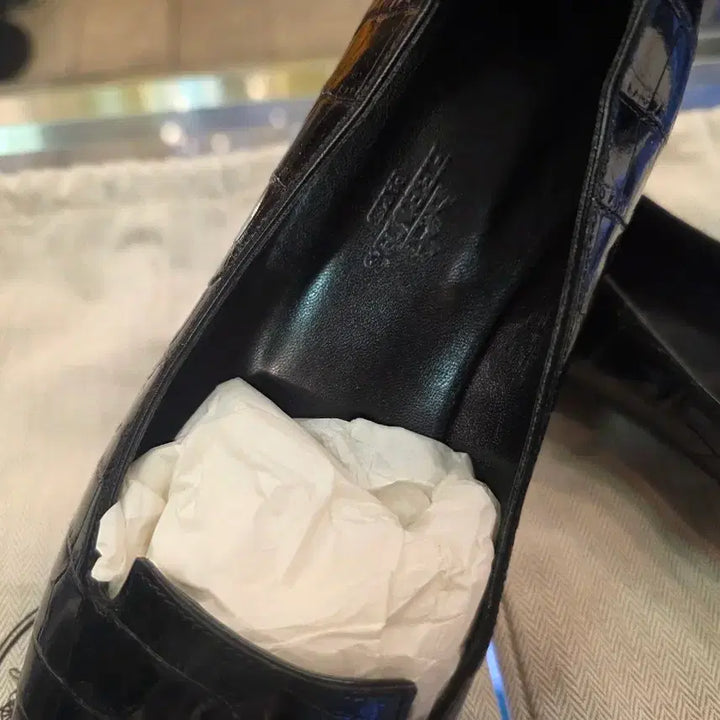 [BUNJANG] Hermes Crocodile Pattern Loafers Women's Shoes / 에르메스 블랙 와니 로퍼 슬립온 여성구두