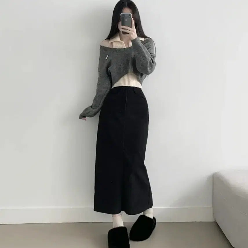 [BUNJANG] Ablely Corduroy Long Skirt / 에이블리 코듀로이 롱스커트