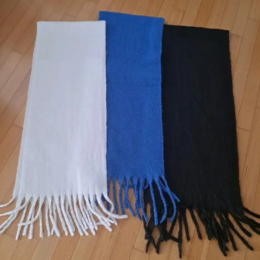 [BUNJANG] Fringe Scarf (Black/Pale Blue/White) / 블랙/페일블루/화이트 프린지 머플러새상품
